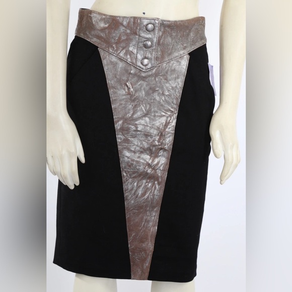 Catherine Malandrino Black Leather-Panel Pencil Skirt - Picture 5 of 5